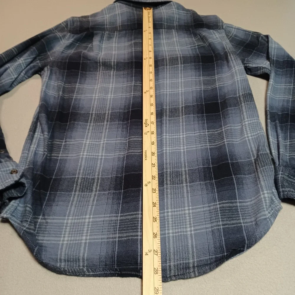 George Mens Plaid Button Down Shirt Blue Grey Long Sleeve S 34-36 GE32100029